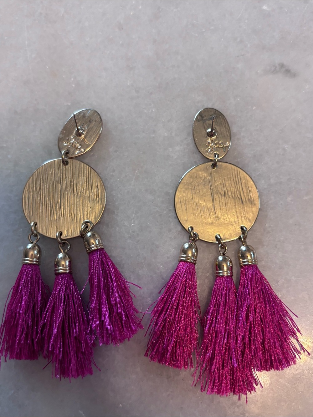 Lilly Pulitzer Gold Disc Earrings with Pink Tassels - Picture 3 of 3